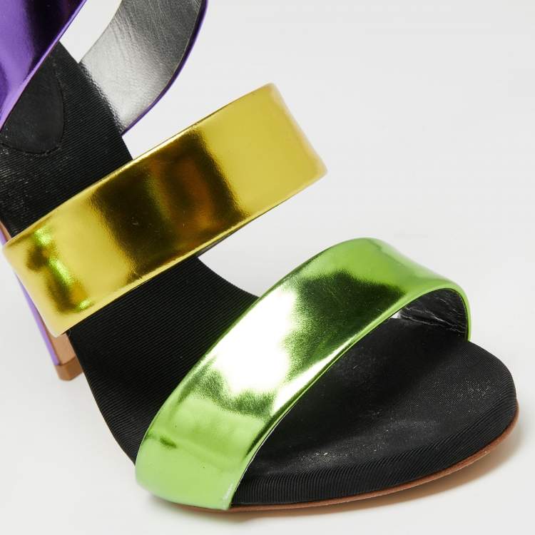 Pre Owned Giuseppe Zanotti Multicolor Leather Cage Sandals Size 38