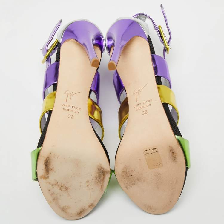 Pre Owned Giuseppe Zanotti Multicolor Leather Cage Sandals Size 38