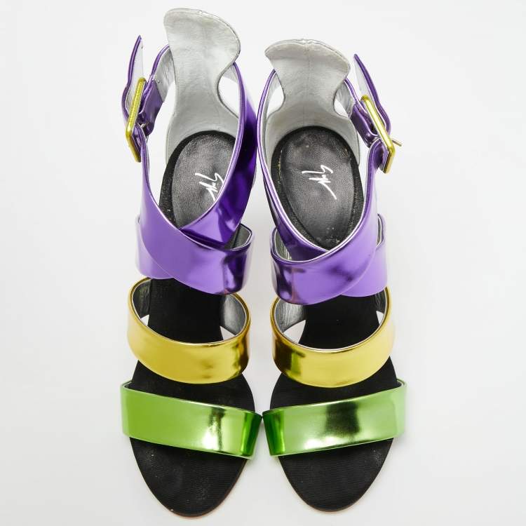Pre Owned Giuseppe Zanotti Multicolor Leather Cage Sandals Size 38