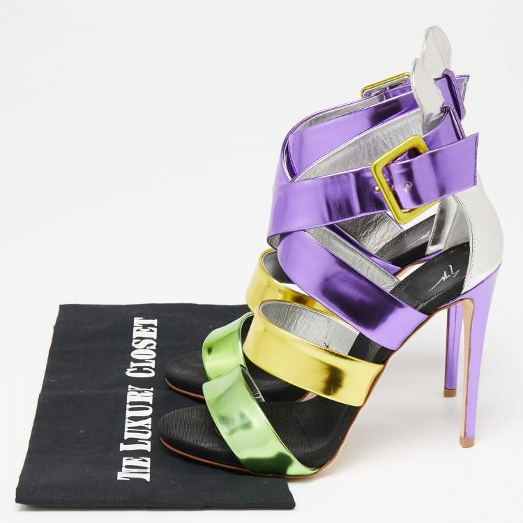 Pre Owned Giuseppe Zanotti Multicolor Leather Cage Sandals Size 38