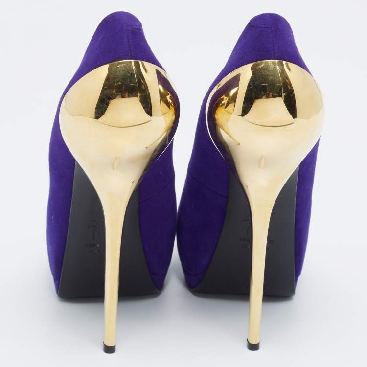 Pre Owned Giuseppe Zanotti Purple Suede Sharon Peep Toe Platform Pumps Size 40