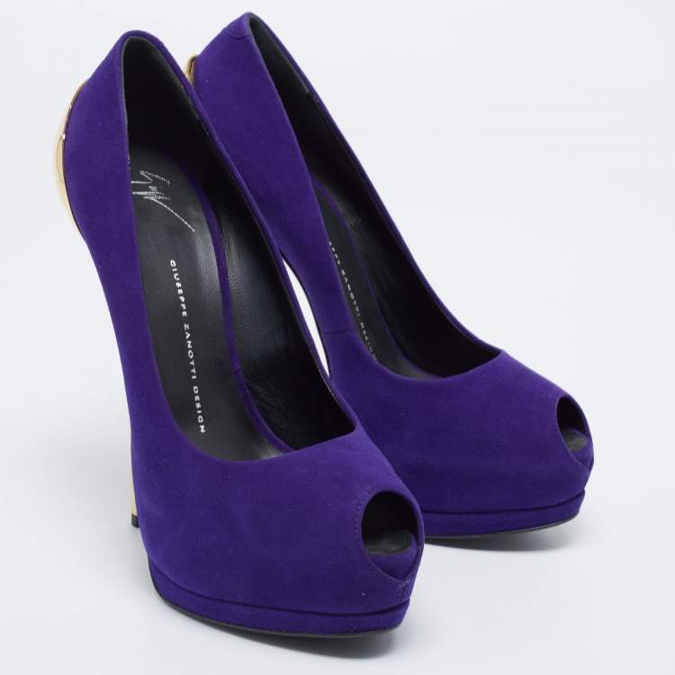 Pre Owned Giuseppe Zanotti Purple Suede Sharon Peep Toe Platform Pumps Size 40