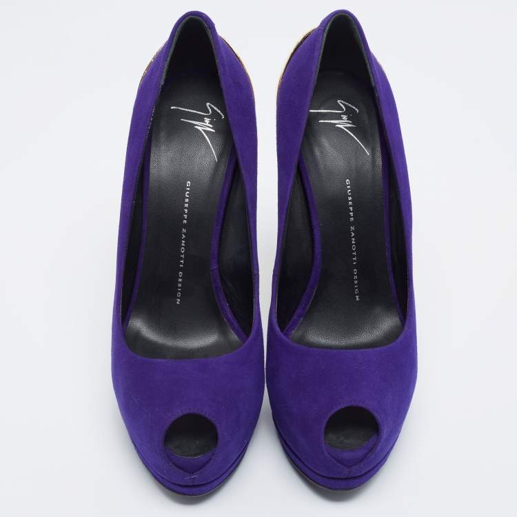 Pre Owned Giuseppe Zanotti Purple Suede Sharon Peep Toe Platform Pumps Size 40