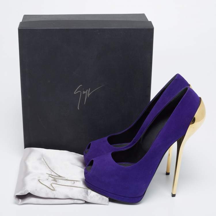 Pre Owned Giuseppe Zanotti Purple Suede Sharon Peep Toe Platform Pumps Size 40