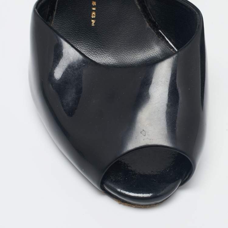 مملوكة مسبقًا Giuseppe Zanotti Black Patent Leather Peep Toe Mules Size 37.5