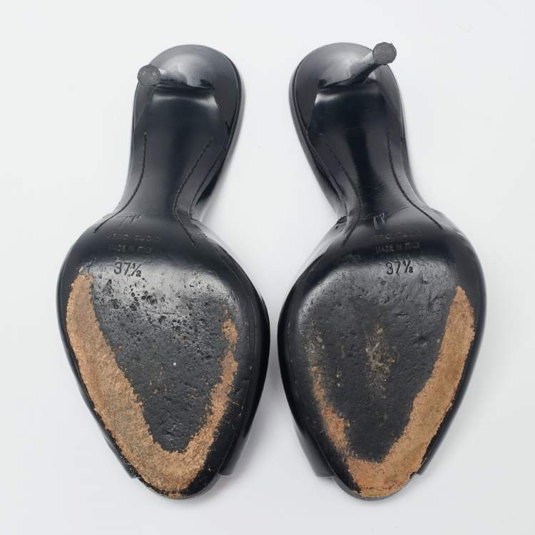 مملوكة مسبقًا Giuseppe Zanotti Black Patent Leather Peep Toe Mules Size 37.5