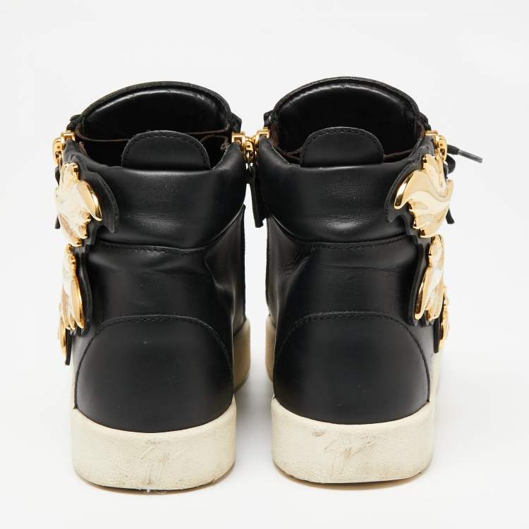 Pre Owned Giuseppe Zanotti Black Leather Wings High Top Sneakers Size 39.5