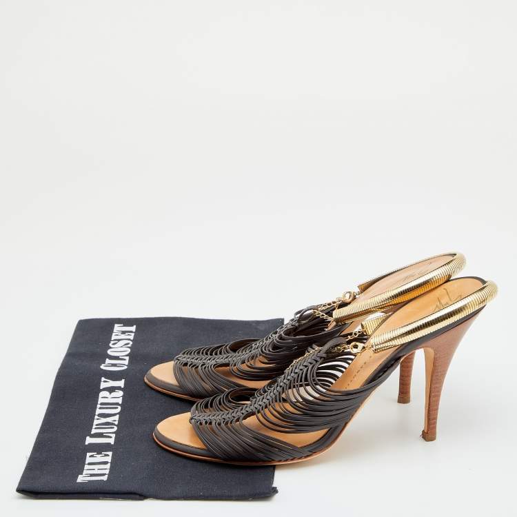 Pre Owned Giuseppe Zanotti Dark Brown Strappy Leather Sandals Size 38