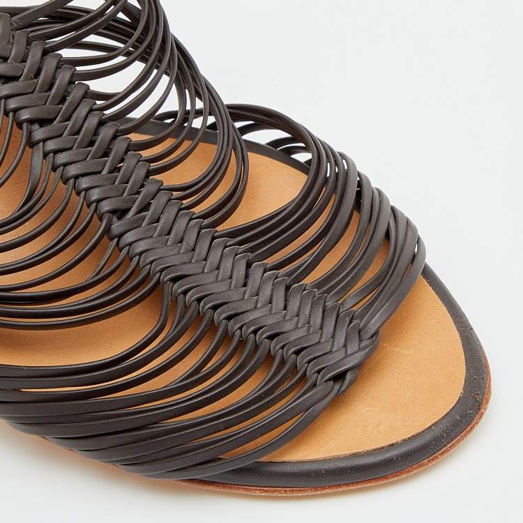 Pre Owned Giuseppe Zanotti Dark Brown Strappy Leather Sandals Size 38