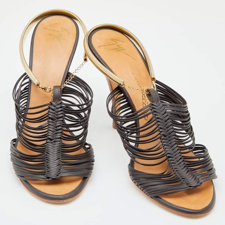 Pre Owned Giuseppe Zanotti Dark Brown Strappy Leather Sandals Size 38