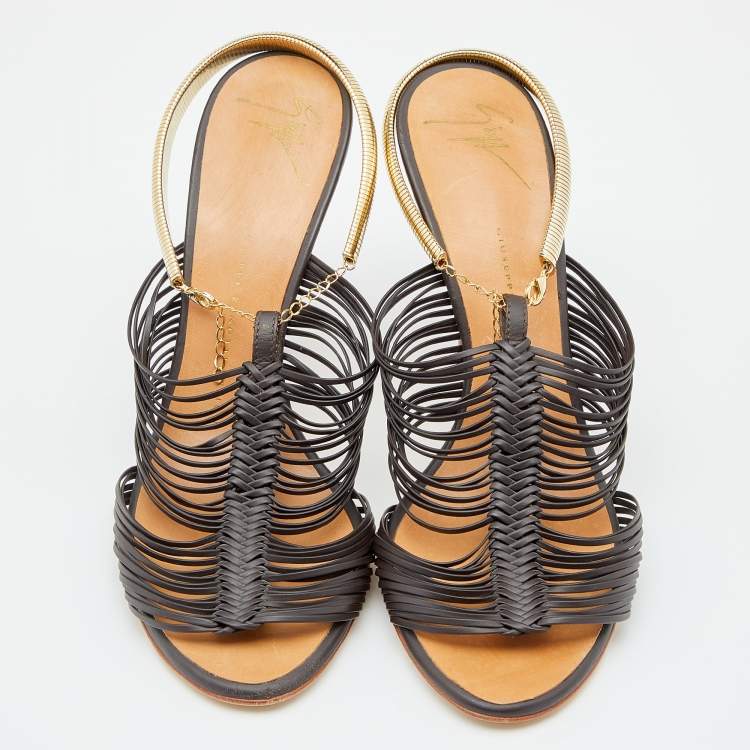 Pre Owned Giuseppe Zanotti Dark Brown Strappy Leather Sandals Size 38