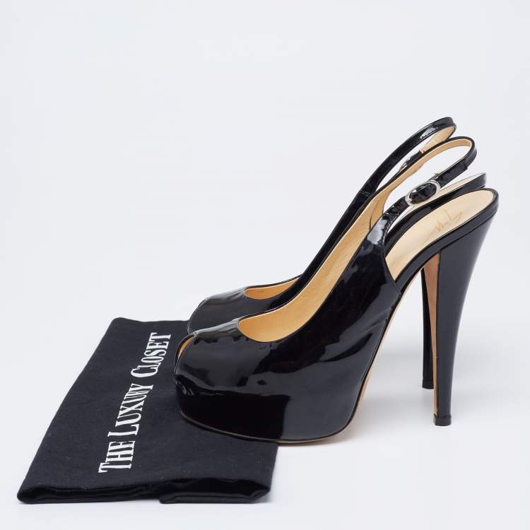 Pre Owned Giuseppe Zanotti Black Patent Leather Peep Toe Slingback Platform Pumps Size 38