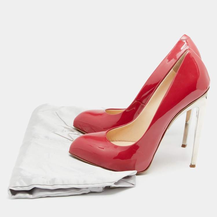Pre Owned Giuseppe Zanotti Red Patent Leather Pointed Toe Pumps Size 37.5