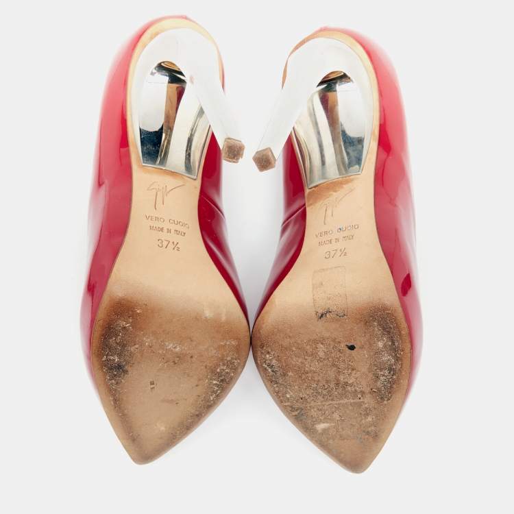 Pre Owned Giuseppe Zanotti Red Patent Leather Pointed Toe Pumps Size 37.5