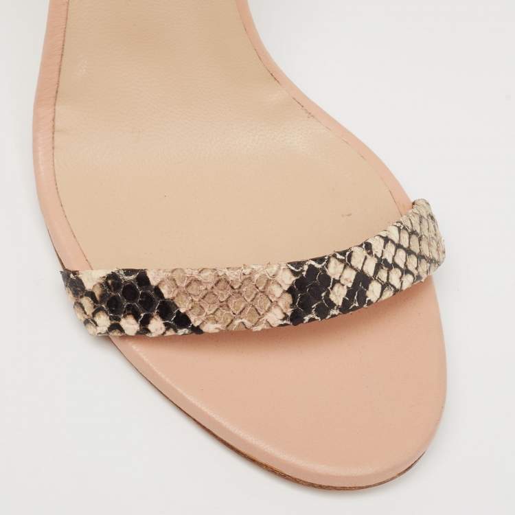 Pre Owned Giuseppe Zanotti Beige/Pink Python Embossed Leather Gladiator Sandals Size 37