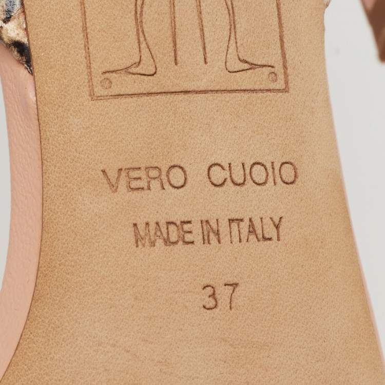 Pre Owned Giuseppe Zanotti Beige/Pink Python Embossed Leather Gladiator Sandals Size 37