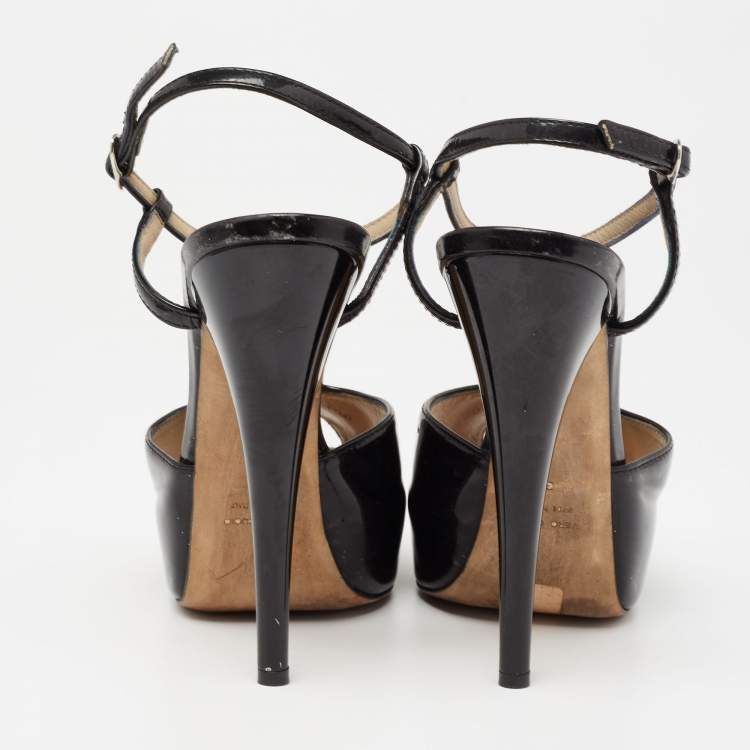 Pre Owned Giuseppe Zanotti Black Patent  Leather Platform Peep Toe Sandals Size 37
