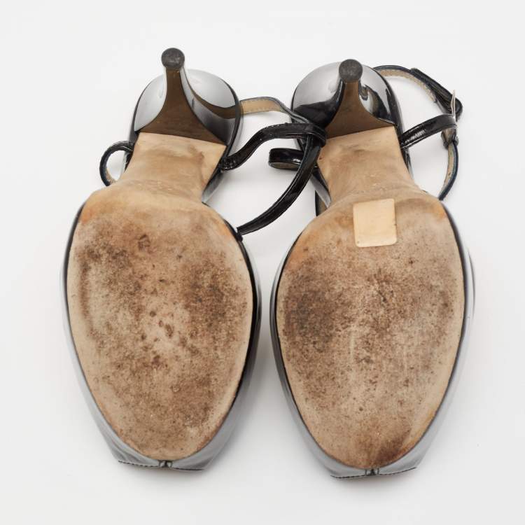 Pre Owned Giuseppe Zanotti Black Patent  Leather Platform Peep Toe Sandals Size 37