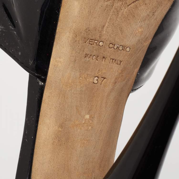 Pre Owned Giuseppe Zanotti Black Patent  Leather Platform Peep Toe Sandals Size 37