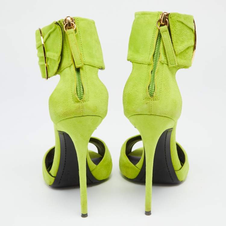 مملوكة مسبقًا  Giuseppe Zanotti Green Suede Open Toe Ankle Cuff Sandals  Size 37.5