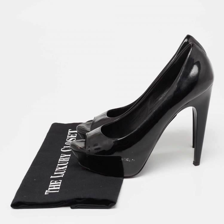 Pre Owned Giuseppe Zanotti Black Patent Leather Platform Peep Toe Pumps Size 37