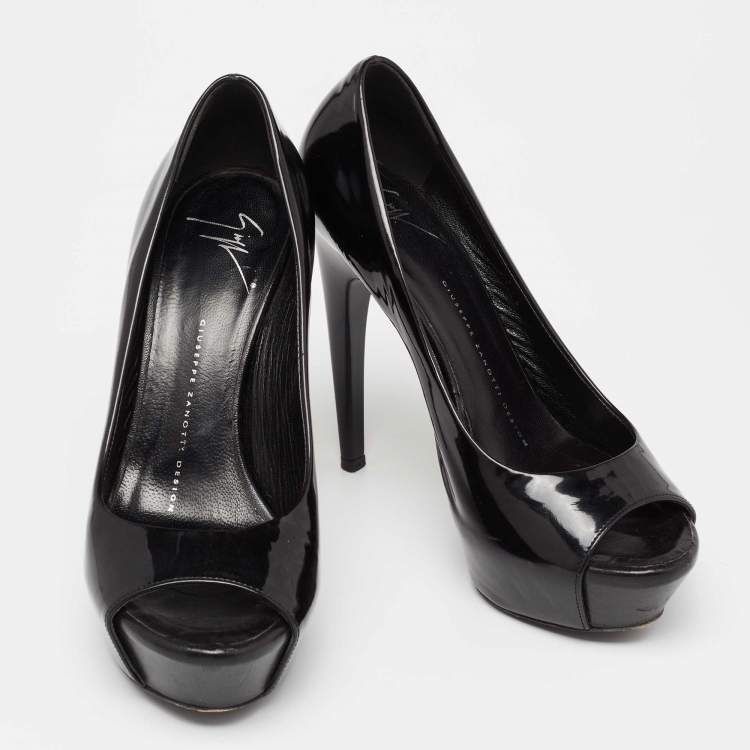 Pre Owned Giuseppe Zanotti Black Patent Leather Platform Peep Toe Pumps Size 37