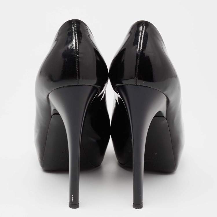 Pre Owned Giuseppe Zanotti Black Patent Leather Platform Peep Toe Pumps Size 37