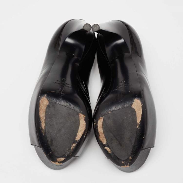 Pre Owned Giuseppe Zanotti Black Patent Leather Platform Peep Toe Pumps Size 37