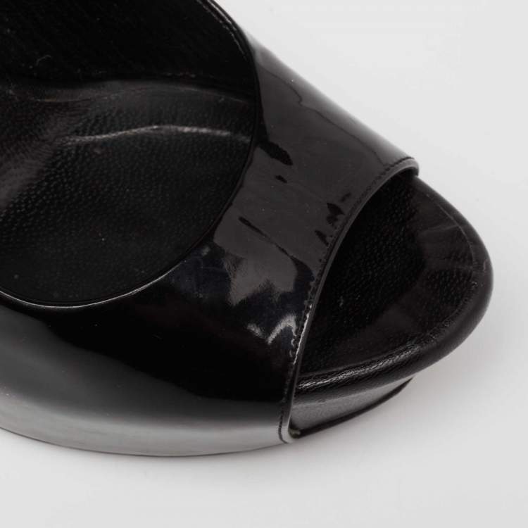 Pre Owned Giuseppe Zanotti Black Patent Leather Platform Peep Toe Pumps Size 37
