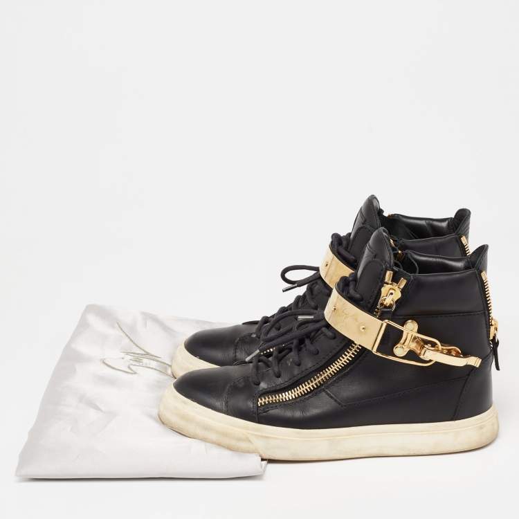 Pre Owned Giuseppe Zanotti Black/Gold  Leather Coby High Top Sneakers Size 37