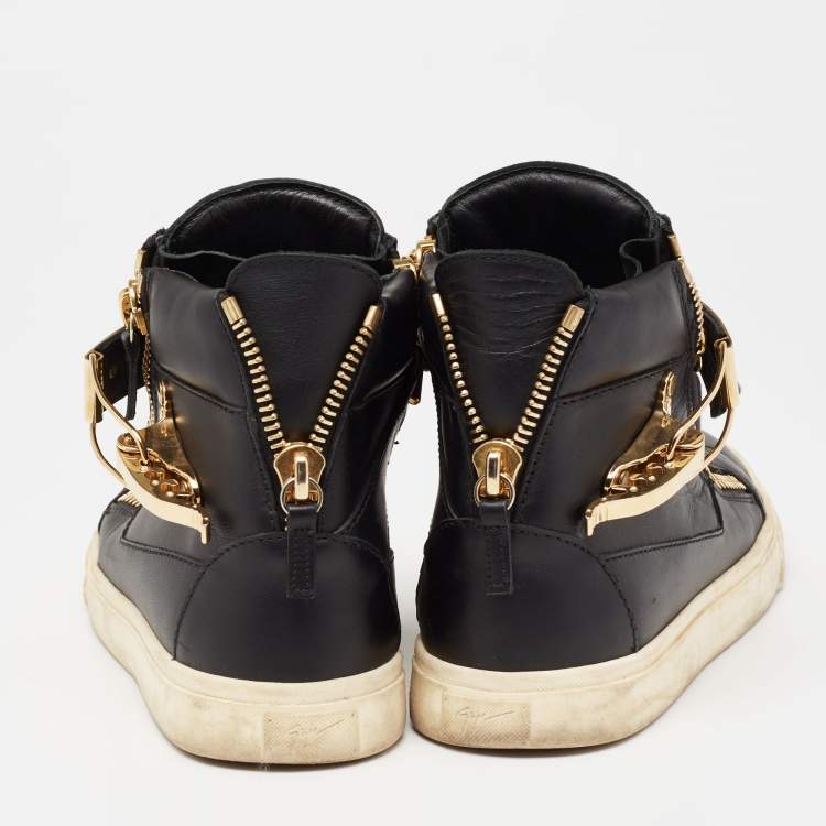 Pre Owned Giuseppe Zanotti Black/Gold  Leather Coby High Top Sneakers Size 37