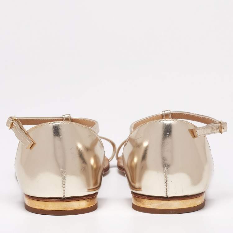 Pre Owned Giuseppe Zanotti Silver Leather T Strap Crystal Embellished Flat Sandals Size 38