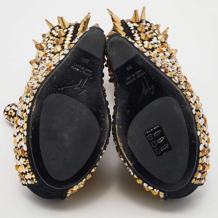 Pre Owned Giuseppe Zanotti Black Suede Crystal Embellished Spike Booties Size 38