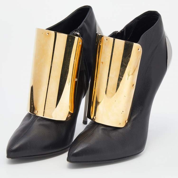 Pre Owned Giuseppe Zanotti Black Leather Velcro Shielded Ankle Booties Size 38
