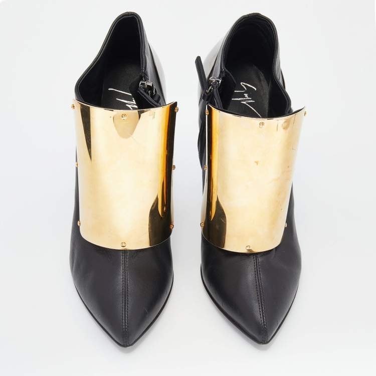 Pre Owned Giuseppe Zanotti Black Leather Velcro Shielded Ankle Booties Size 38