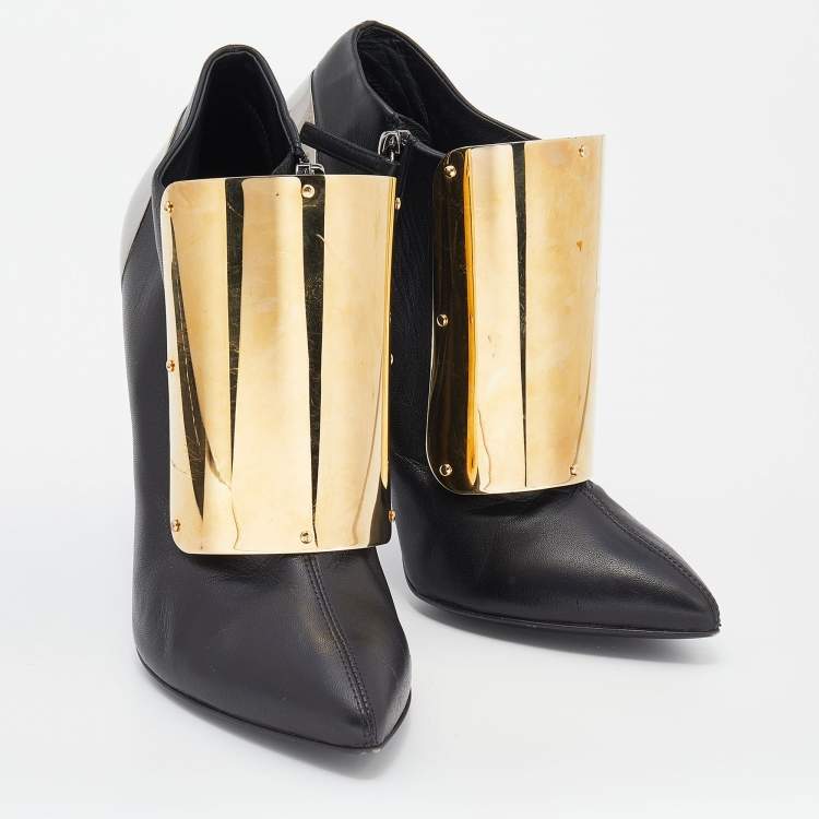 Pre Owned Giuseppe Zanotti Black Leather Velcro Shielded Ankle Booties Size 38