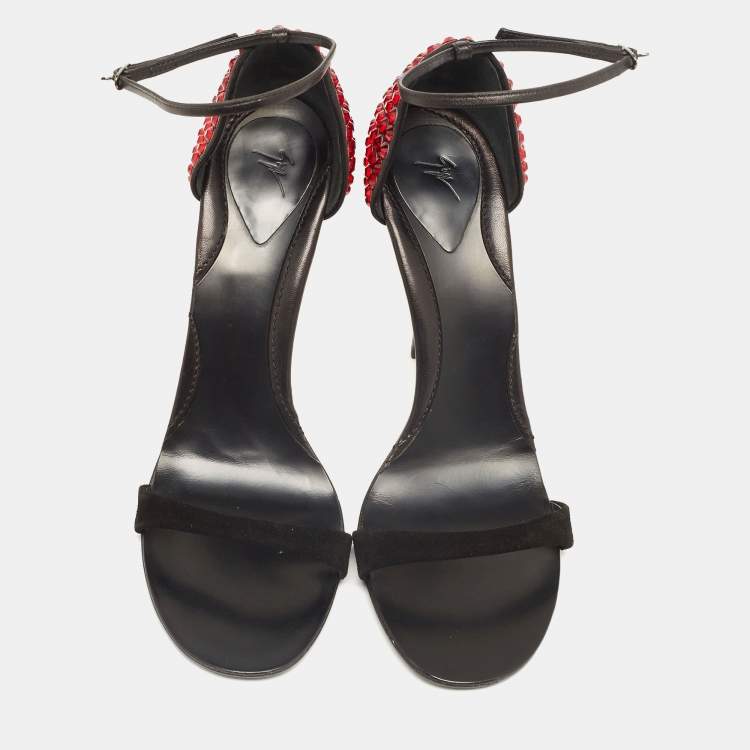 Pre Owned Giuseppe Zanotti Black Suede Embellished Ankle Strap Sandals Size 41