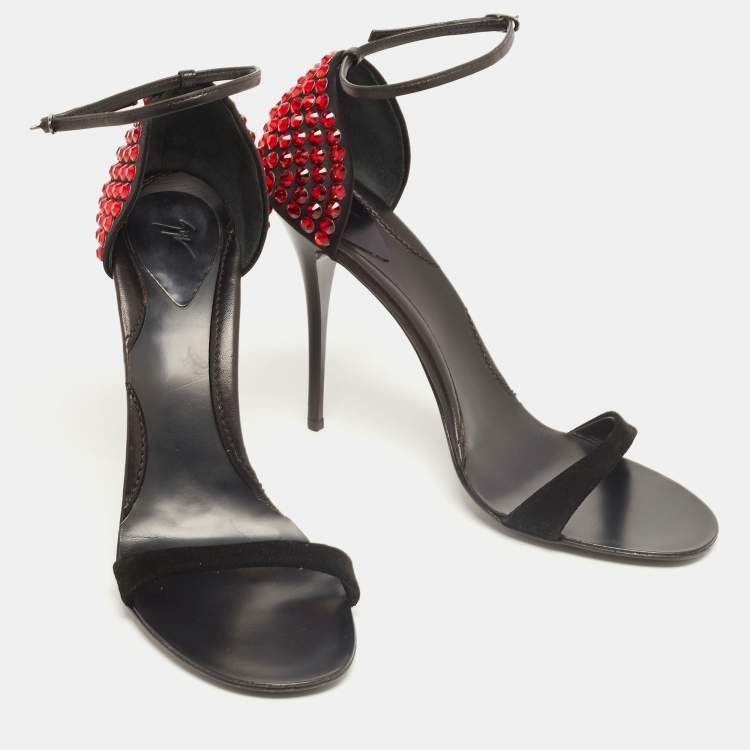 Pre Owned Giuseppe Zanotti Black Suede Embellished Ankle Strap Sandals Size 41