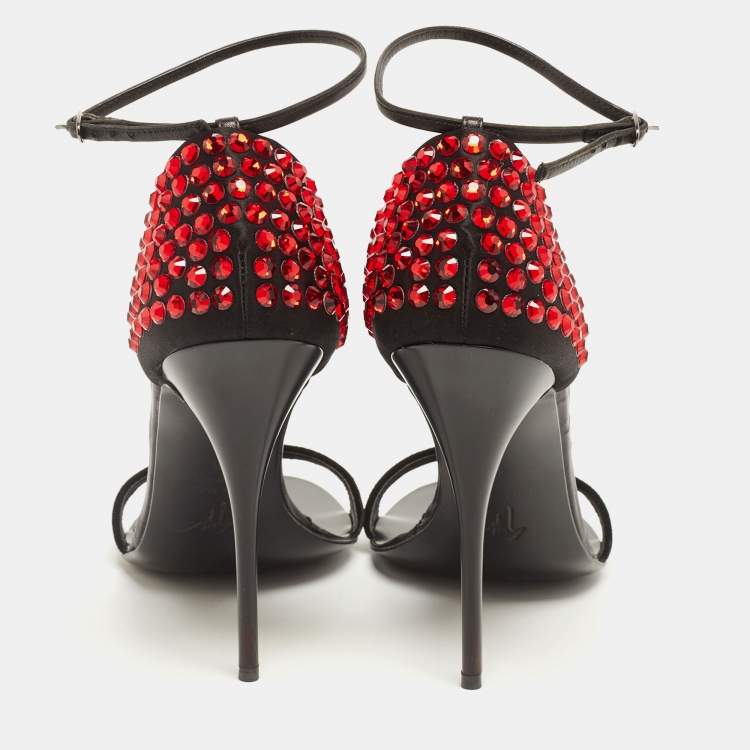 Pre Owned Giuseppe Zanotti Black Suede Embellished Ankle Strap Sandals Size 41