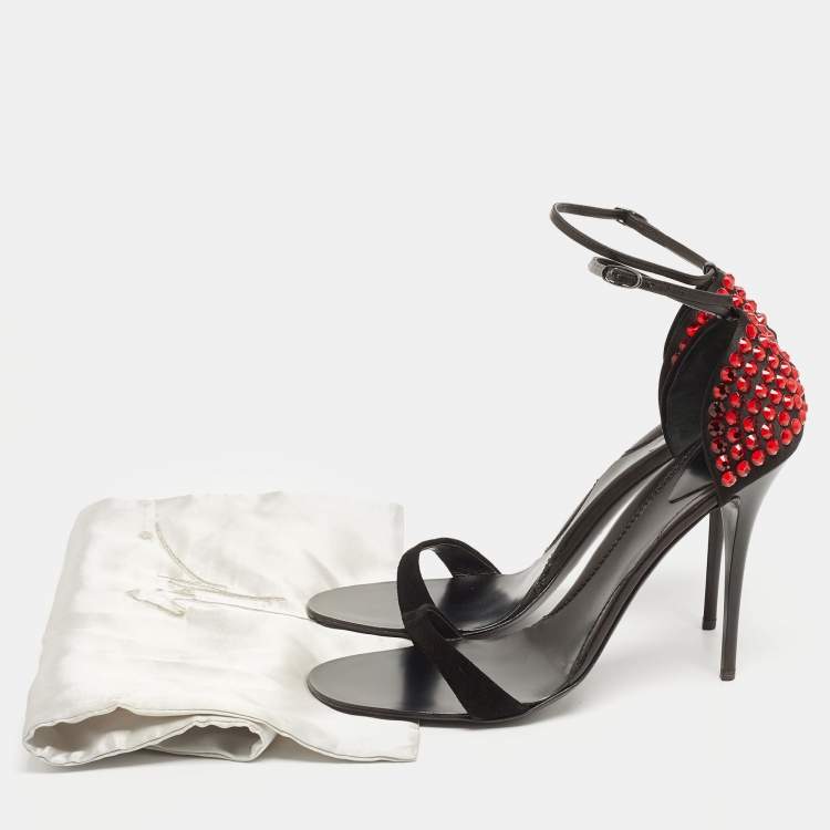 Pre Owned Giuseppe Zanotti Black Suede Embellished Ankle Strap Sandals Size 41