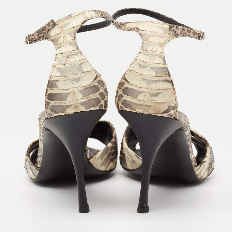 Pre Owned Giuseppe Zanotti Brown/Cream Water Snake Ankle Strap Sandals Size 40