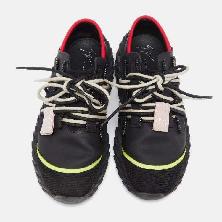 Pre Owned Giuseppe Zanotti Black Mesh and Leather Urchin Sneakers Size 38