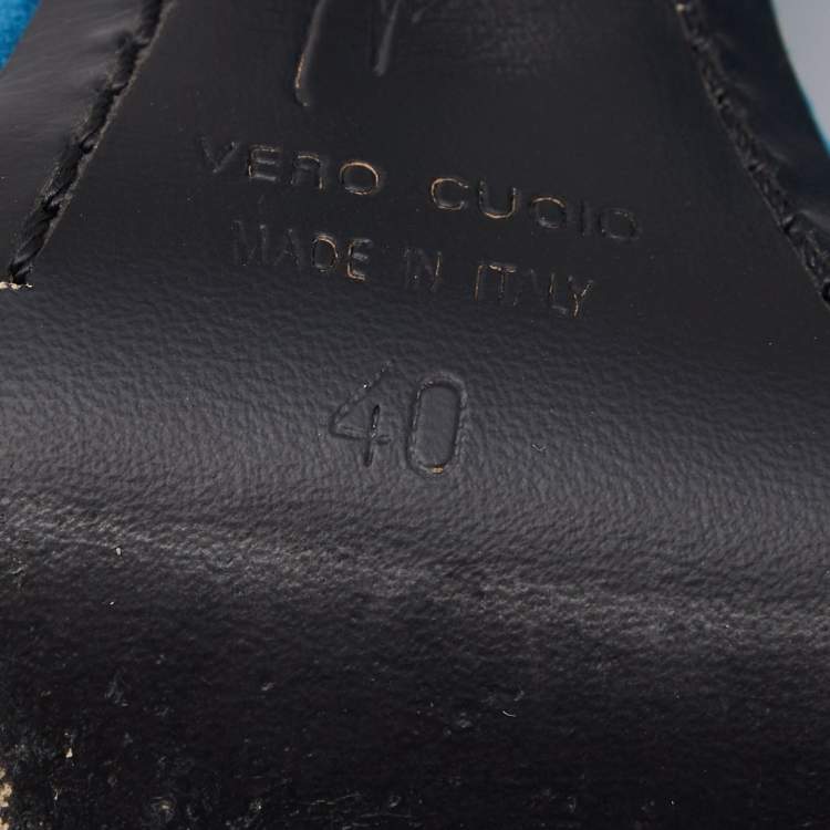 Pre Owned Giuseppe Zanotti Blue Suede Open Toe Ankle Cuff Sandals Size 40