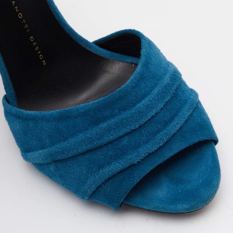 Pre Owned Giuseppe Zanotti Blue Suede Open Toe Ankle Cuff Sandals Size 40