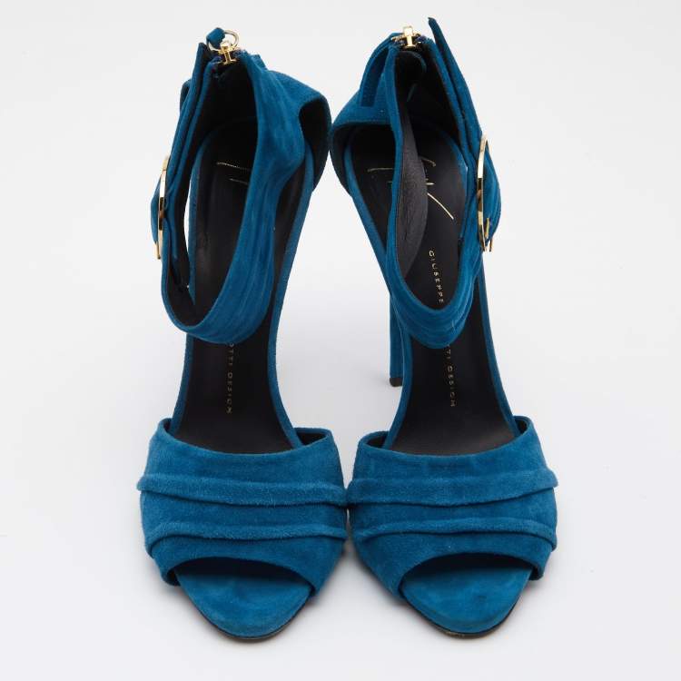 Pre Owned Giuseppe Zanotti Blue Suede Open Toe Ankle Cuff Sandals Size 40
