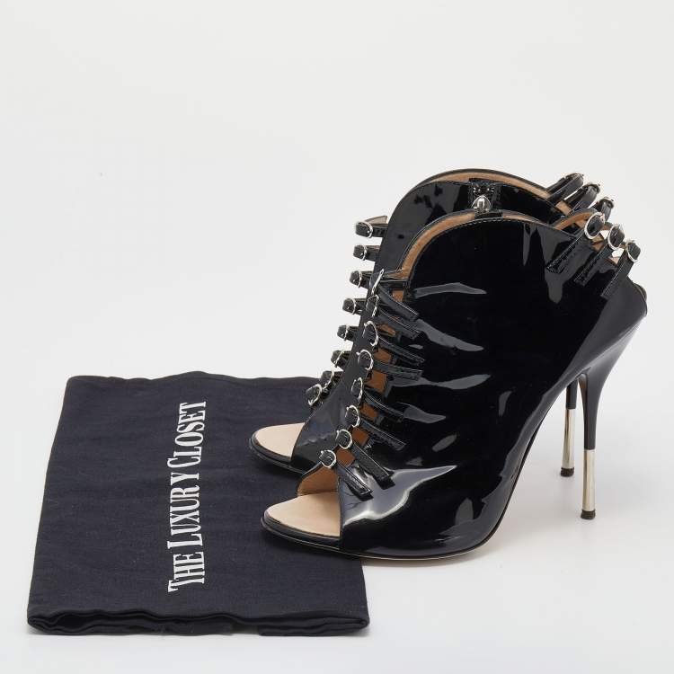 Pre Owned Giuseppe Zanotti Black Patent Leather Booties Size 39.5