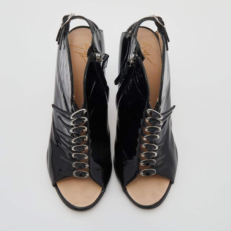 Pre Owned Giuseppe Zanotti Black Patent Leather Booties Size 39.5