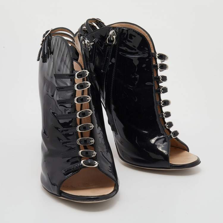 Pre Owned Giuseppe Zanotti Black Patent Leather Booties Size 39.5