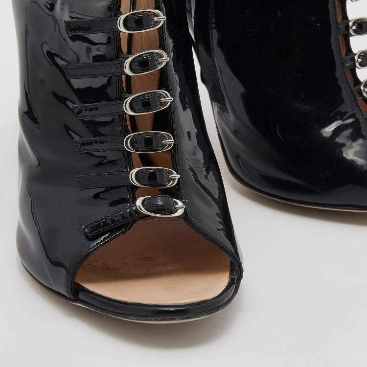 Pre Owned Giuseppe Zanotti Black Patent Leather Booties Size 39.5
