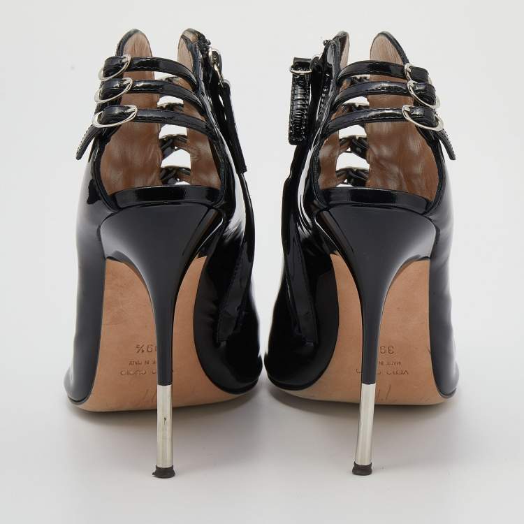 Pre Owned Giuseppe Zanotti Black Patent Leather Booties Size 39.5
